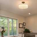 Dimmable Gold Semi Flush Mount Ceiling Light with Drum Shade Ceiling Light Fixture 30W 3000K/4500K/5500K Brass LED Flush Mount Light for Bedroom Hallway Living Room, 15-Inch