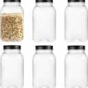 32 Ounce Clear Plastic Mason Jars With Screw On Lid, Reusable Empty Jars for Food Storage, Round BPA Free Containers for Sealing, Dry Food, Snacks, Candies, Breakage-proof, (Black - 6 Pack)