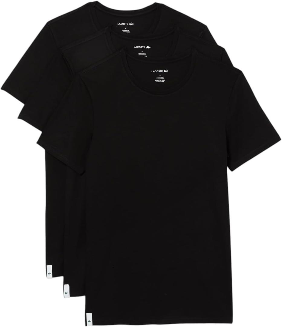 Lacoste Men's 100% Cotton Slim Fit Crew Neck Undershirt, 3-Pack (Medium, Black)