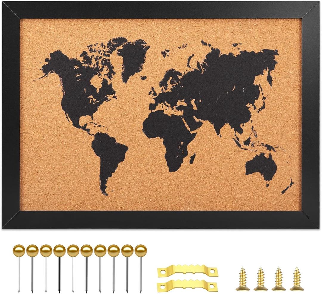 Cork Board Map of World, 20" X 30" Bulletin Boards for Walls with 10 Pins, Travel Tracker Map for Office, School and Home (WD-MAP-5075)
