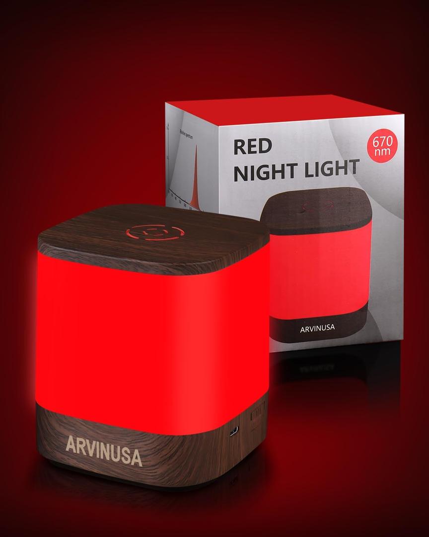 Red Light Night Light for Sleep, 670nm Wavelength Aid to Support Deep Relaxation: Naturally Aids Sleeps with 2 Colors, 3 Brightness & Touch Control for Adults, Kids Bedroom - USB Charging