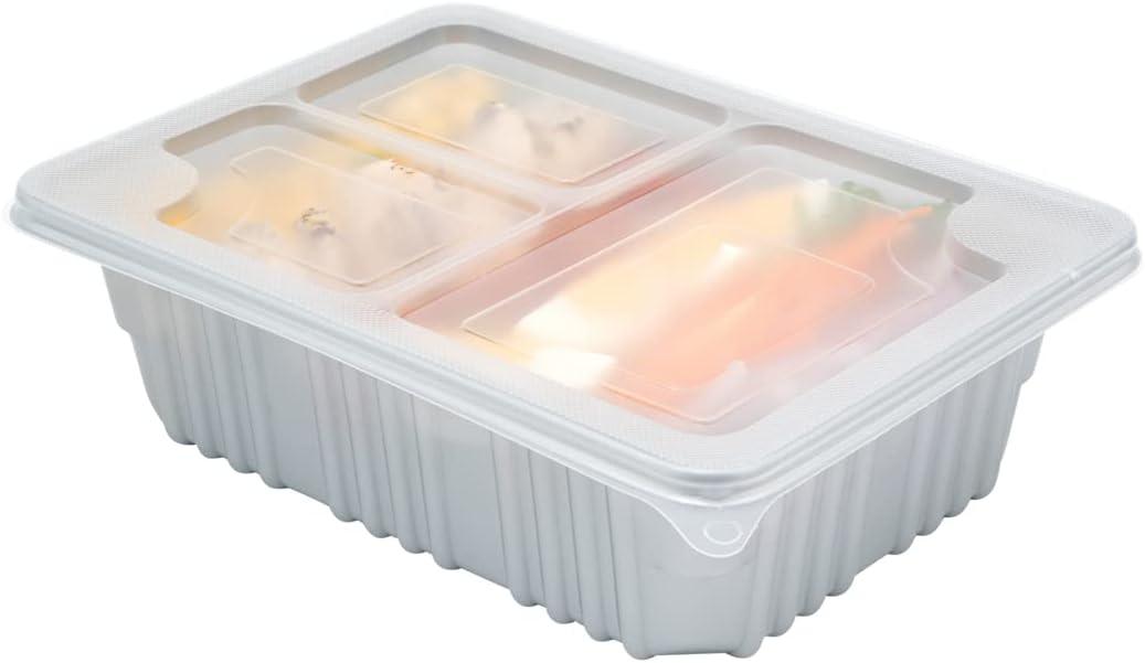 Restaurantware-Futura 33.8 Ounce Meal Prep Boxes With Lids, 100 Microwavable To Go Boxes - Inserts Sold Separately, Disposable, Silver Plastic Food Boxes With Lids, Rectangle