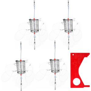 Teyva Daily 4 Pack 8-Loop Crab Trap with Crab Gauge Stainless Steel Cylindrical Snare Traps for Fishing Pole Catches Dungeness, Rock and Blue Crabs Crabbing Equipment