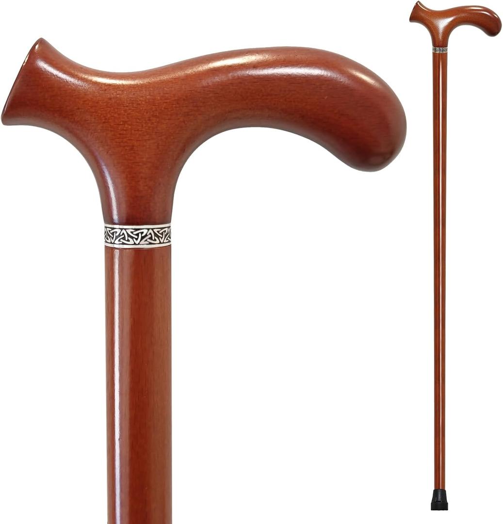 Wooden Walking Cane with 5 Height for Men and Women, Handmade Wood Cane with Comfort Grip Handle, Supportive Mobility Aid for Seniors, Fashionable & Classic Lightweight Stick, 33inch