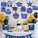 3 x Graduation Decorations Class of 2025, 30 PCS Blue and Black Graduation Party Decorations 2025, Congrats Grad Hanging Swirl Decoration with Foil Wall Ceiling Streamers for Graduations Party Decoration