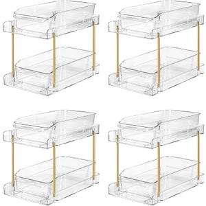 LAREKUN4pack 2-Tier Organizer & Storage Unit Stackable Bathroom Cabinet Organizer Pull-Out Kitchen Pantry Organizer & Storage System Suitable for Countertops, Pantries, Kitchens, Bathrooms