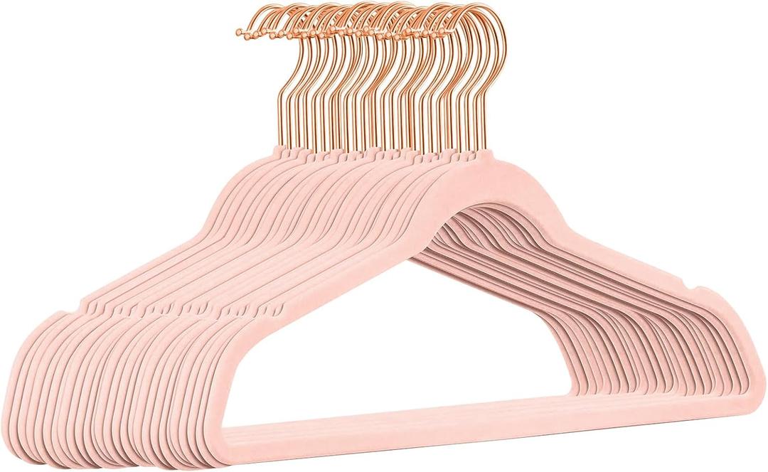 TIMMY Velvet Hangers - Suit (50-Pack) Ultra Thin Coat Hangers with Heavy Duty Construction, Holds up to 10 Lbs - Blush Pink/Rosegold Finishes (17.7inch-50pack)