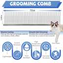 Professional 7.5 In Dual Tooth Pet Grooming Comb for Long-Haired Cats and Dogs, Metal Dematting Tool for Tangles, Knots, Undercoat and Excess Hair, Rounded Corners for Safe Deshedding and Detangling