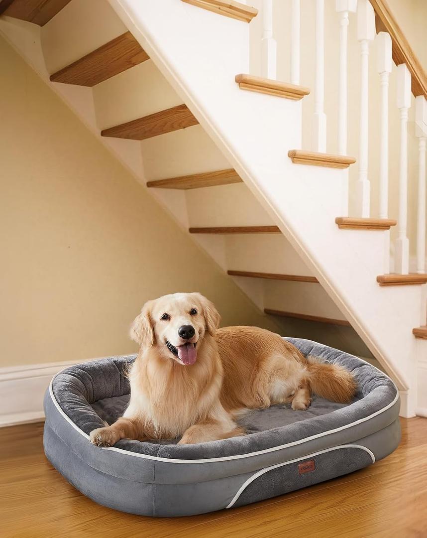 OhGeni Orthopedic Dog Bed Couch for X-Large Sized Pets with Egg Foam Support, Four-Sided Bolster Cushions, Soft Tear-Resistant Fabric, and Removable Machine Washable Plush Cover 42-Inch (Gray) (X-Large (42 x 31 x 7 Inch), 01-Gray)