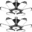 BRAINIAC 150W LED Garage Light Bulb with 6 Adjustable Panels, E26/E27 Screw in Shop Light Ceiling Light for Garage Workshop Barn - 2Pack
