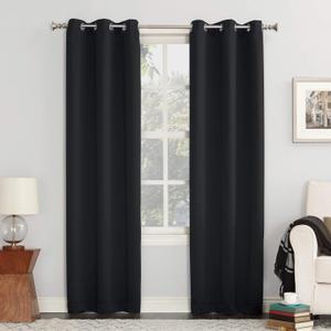 Sun Zero Easton Energy Saving Blackout Grommet Curtain Panel, 50" x 84", Black, 2 Pack