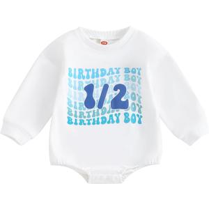 Lamuusaa Baby Girl Boy Half Birthday Outfit 1/2 Birthday Girl/Boy Romper Sweatshirt Oversized Shirts Fall Clothes (6-12 Months, Blue)