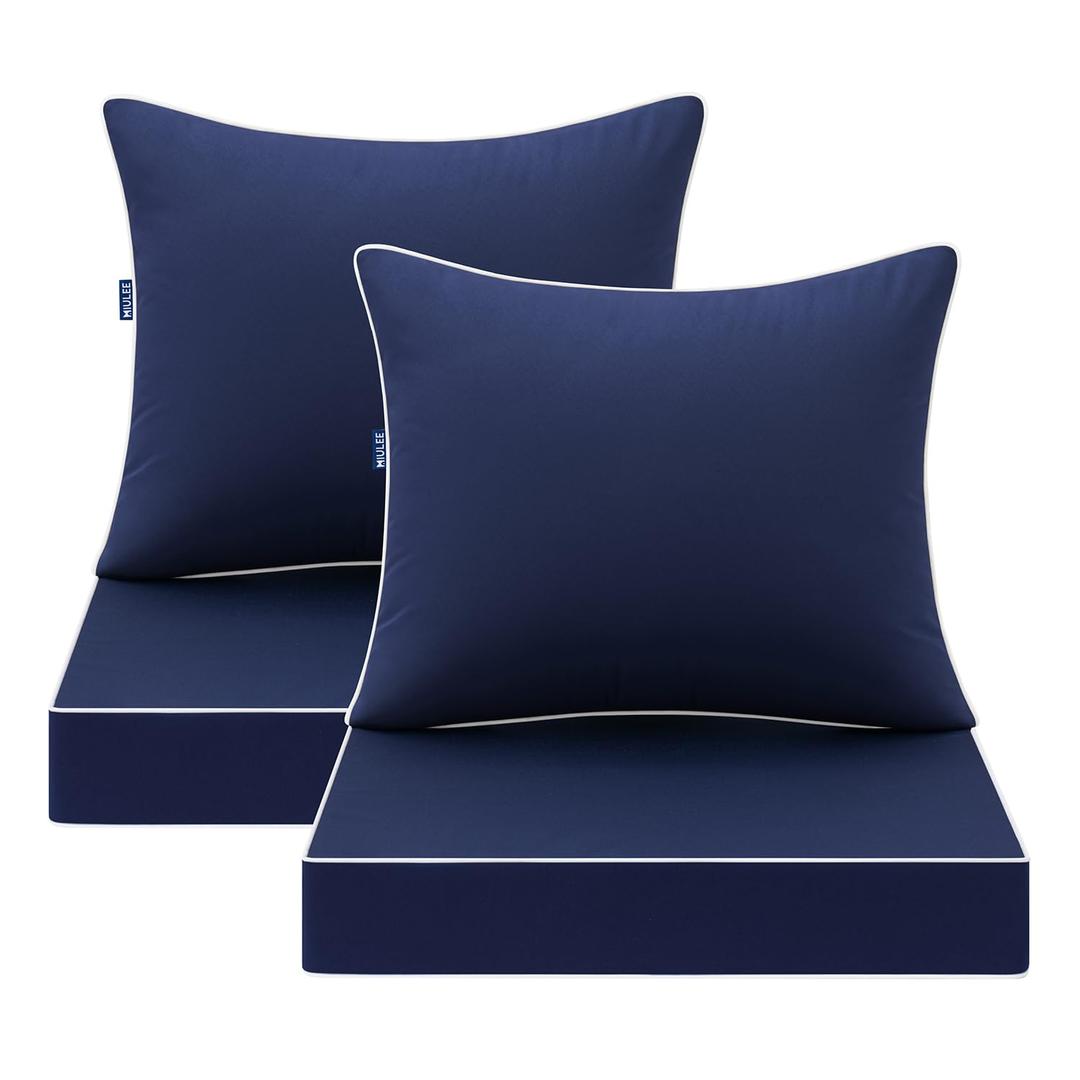 MIULEE Navy Outdoor Seat Cushion 22x22 Inch Set of 4 Waterproof Cushions