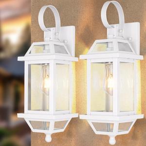 White Outdoor Wall Lantern 2-Pack, Large 18" Aluminum Exterior Wall Sconce Outdoor Porch Lights with Clear Glass, White Carriage Lights Outdoor Enclosed Bottom Outdoor Wall Light for House ETL listed (No Sensor)