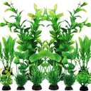 PietyPet Fish Tank Accessories Green Plants, 10pcs Green Fish Tank Decorations, Aquarium Decor Plastic Plants