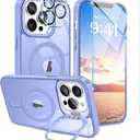 Casewind Magnetic for iPhone 13 Pro Max Phone Case with Invisible Stand,[Built-in Screen Protector + Camera Lens Protector] Compatible with Magsafe Translucent Shockproof iPhone 13 Pro Max Case,Purple