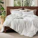 Bedsure 100% Washed Cotton Duvet Cover Queen Size - Natural White Minimalist Duvet Cover for All Seasons - GentleSoft Plain Simple Cotton Bedding Set with 2 Pillow Shams (White, Queen, 90"x90")