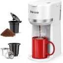 Horavie Small Single Serve Coffee Maker, Fast Brew One Cup Coffee Machine for K Cup and Grounds, 6 to 12 oz. Brew Sizes, Capsule Coffee Machine with Descaling Reminder and Viewing Tank, White