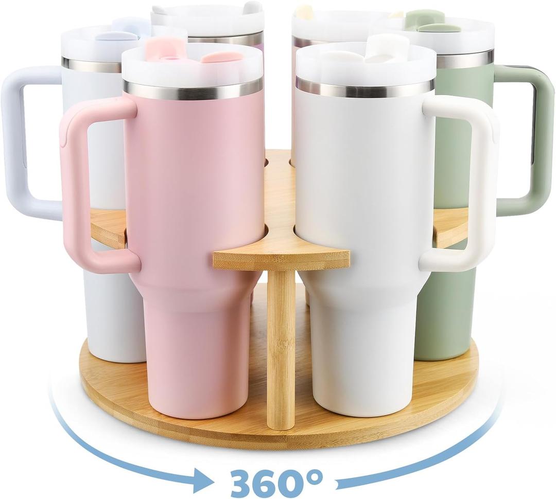 Water Bottle Organizer for Stanley 40 oz, 360 Rotated Cup Holder for Stanley Tumbler, Wooden Tumbler Holder for Cabinet Storage, Lazy Susan Cup Rack for Stanley Owala Simple Modern Accessories