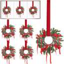 Lyrow 8 Pcs 8" Mini Christmas Kitchen Cabinet Wreaths with Ribbon Bow Artificial Leaves Berries Hanging Wreaths for Christmas Home Front Door Window Decorations(Sweet Style)