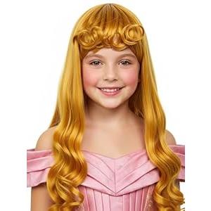 Gils Long Wavy Brown Wigs Hair Princess Wig with Bun for Girls Halloween Cosplay (Black Curly)