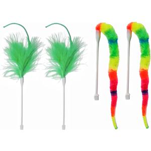 Hide and Seek Cat Toy Replacement Feather Wands 4 pcs 2 Feather and 2 Worm Replacement Sticks