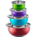 Colorful Mixing Bowl- 4 Pc Set- Stackable Nesting Bowls- Stainless Steel Mixing Bowls Non Slip Silicone Bottom- Cookware Set