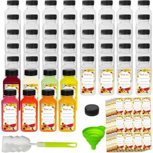 48pcs 8oz Juice bottle with caps,Plastic bottles with caps, Reusable Clear Bulk Beverage Containers for Juice, Milk and Other Beverages