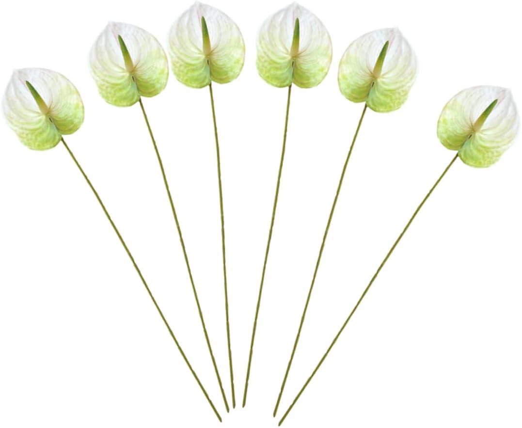 5pcs Faux Anthurium Flowers Realistic Artificial Flower Bouquet for Home Decor Living Wedding Party Arrangements Versatile Fake Plants Occasion (White)