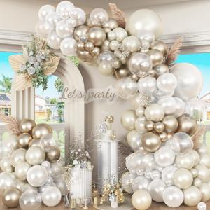Pearl White Sand Metallic Light Gold Balloons Garland Arch Kit as Engagement Bridal shower Party Decorations, 18/12/10/5 in Different Size Pearl Cream White Clear Ivory Champagne Balloon for Wedding
