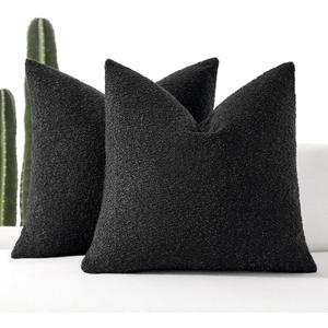 20x20 Boucle Throw Pillow Covers, Set of 2, Black