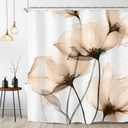 Riyidecor Yellow and Gray Floral Shower Curtain 72Wx72H Inch Spring Ink Painting Style Watercolor Flower Simple Rustic Minimalism Aesthetic Bathroom Decor Fabric Polyester Waterproof 12 Pack Hooks (06light Brown)