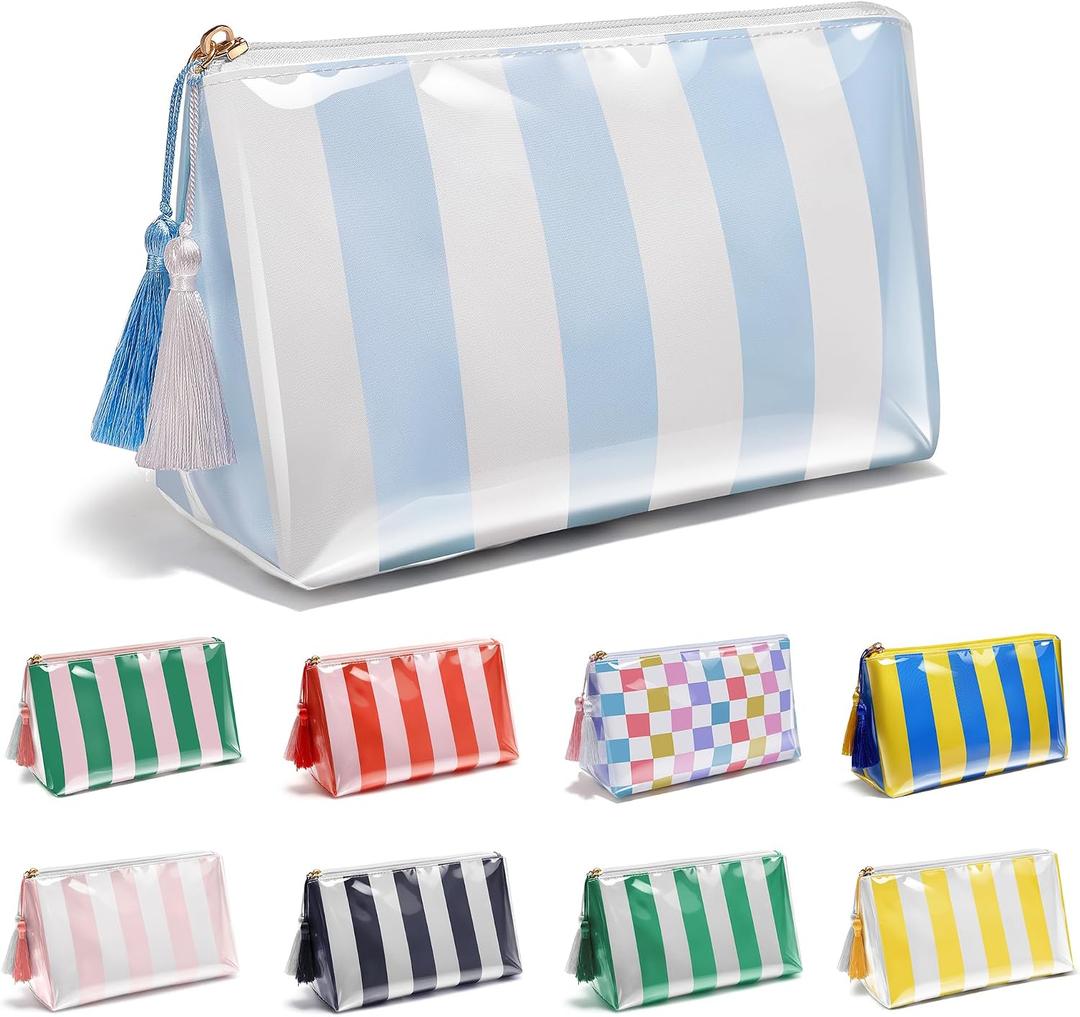 PVC Waterproof Makeup Bag, Large Clear Coated Cosmetic Bags for Women Girls, Travel Makeup Bag for Purse Organizer Zipper Pouch Beach Summer Vacation Essentials Gifts for Women