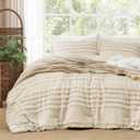 BEDELITE Boho King Size Comforter Set - Beige Tufted Striped Bed Set 3 Pieces, Soft Vintage Farmhouse Comforter for All Seasons, Boho Home Decor, Fluffy Jacquard Bedding with Pillow Sham