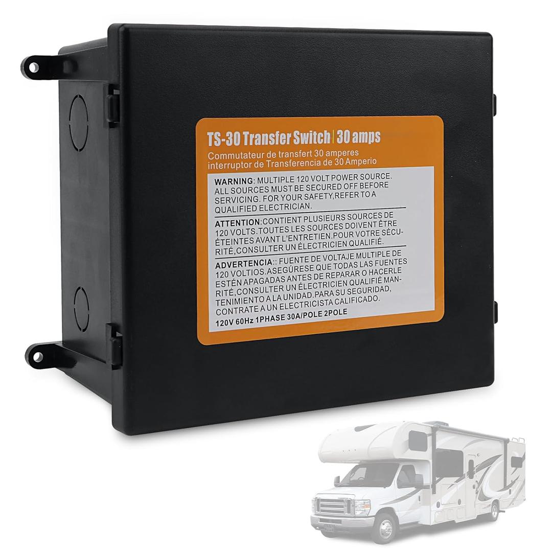 RV 30Amp Automatic Transfer Switch for Inverter/Generators/Shore Power, 120V.