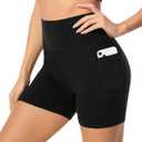 FULLSOFT 1 Pack High Waisted Biker Shorts for Women -5" Tummy Control Fitness Athletic Workout Running Yoga Gym Soft Shorts with Pockets (Black(with Pockets),Small-Medium)