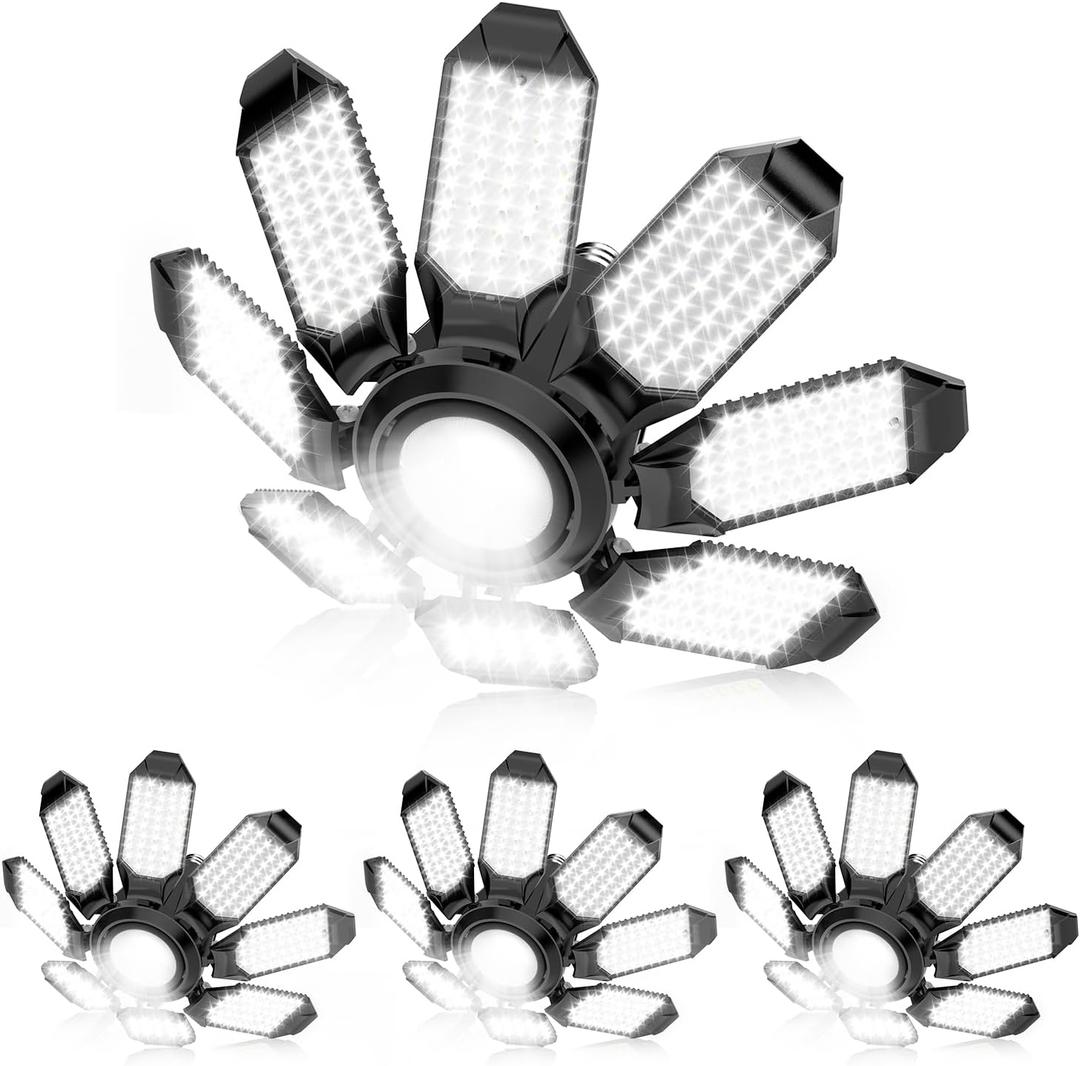 Garage Lights - Super Bright 250W LED Garage Ceiling Light w/ 8 Deformable Panels 6500K Led Light Bulb Srew in E26/E27 Socket with Adjustable Center Spotlight for Barn Workshop Attic - 4Pack