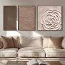Large Framed Neutral Abstract Wall Art 3 Piece, 2D Brown Beige Flower Canvas Wall Art for Living Room, Wabi Sabi Art Minimalist Painting Prints Aesthetic Artwork for Bedroom Hallway Office Decor (12x24" + 16x24" + 24x24" (Framed))