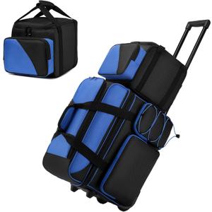 3 Ball Bowling Bags with Wheels and Shoes Compartment, Roller with Multipocket