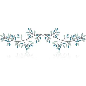 2 Pieces Metal Tree Leaf Wall Decor Vine Olive Branch Leaf Wall Art Wrought Iron Scroll Sculptures Above the Bed, Living Room, Outdoor Decoration (Teal,Classic Style)