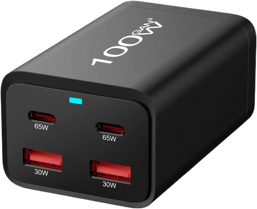 100W GaN Charger 4 Ports USB Type C PD Quick Charge 3.0 Desk Widely Applied