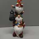 Garden Gnome Statue with Solar Lights Garden Sculptures Funny Triple Gnome Outdoor Patio Lawn Yard Balcony Home Decor Birthday Gift for Woman Grandma 12 in Spring Gnomes (Multicolor)