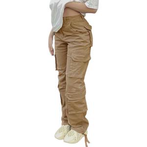 Viatabuna High Waisted Cargo Pants for Women Baggy Y2k Straight Wide Leg Pants with Pockets Streetwear (Medium)