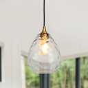 Gold Pendant Lighting with Clear Hammered Glass Shade, 1-Light Art Deco Hanging Lamp for Kitchen Island, Dining Room, Bedroom (Clear Glass Shade)