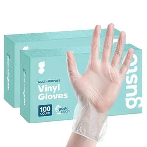 GUSTO Clear Vinyl Plastic Gloves [200 Count] Latex-Free, Powder-Free, Food Safe Disposable Gloves for Cooking, Meal Prep, Cleaning & Everyday Use (Formerly Comfy Package)