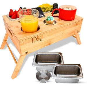 Couch Console - Caddy with Cup Holder and Food Trays for Eating on Couch