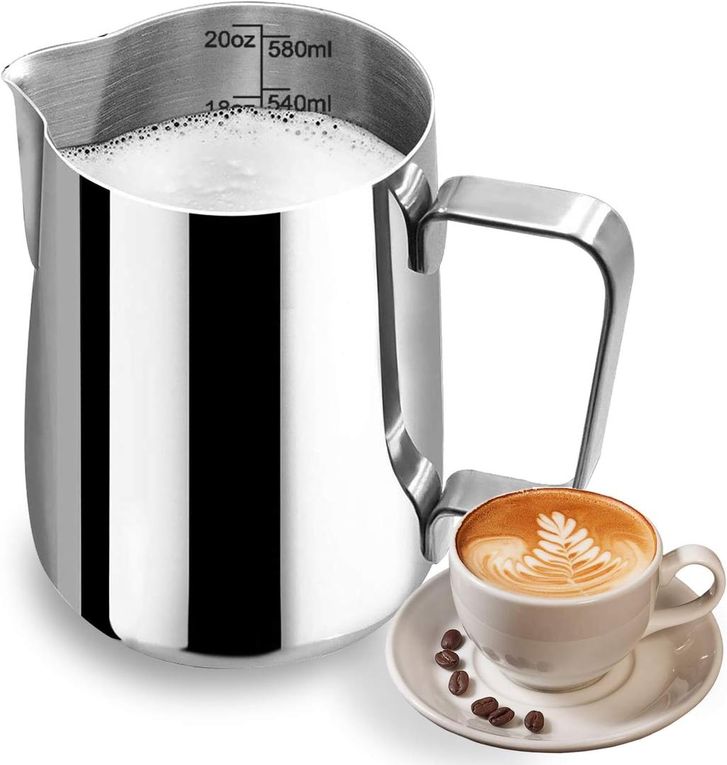 Milk Frothing Pitcher, Stainless Steel Latte Art Creamer Cup The Best Milk Frother Steamer Cup Stainless Steel Coffee Milk Frothing Cup,Coffee Steaming Pitcher 20oz/500ml (20 oz)