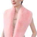 Dikoaina Women's Faux Fur Collar Scarf Wrap, Winter Warm Neck Warmer, Elegant Decorative for Coat Jacket Outwear (Pink, XL)