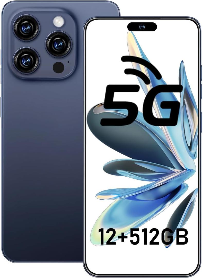 I16 ProMax Smartphone Unlocked Cell Phone, 6.99 HD Screen5G Phone, 12+512GB phone unlocked, Android 13.0, 68+108MP Zoom Camera, Fingerprint Button Unlock-and take photos,Dual SIM, Face ID (Deep Blue)