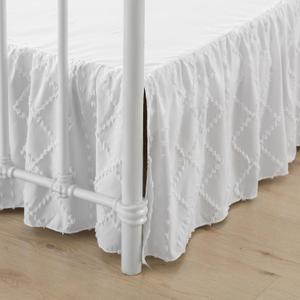 Bed Skirt Full Size Ruffled Bed Skirt with Split Corners, 12 Inch Drop Dust Ruffle Bed Skirts with Platform, Boho Tufted Shabby Chic Full Size Bed Skirts, White